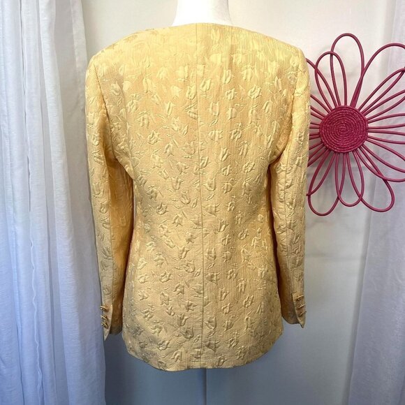 Louis Feraud Vintage Blazer Yellow Textured Button Down Long Sleeve Ladies 10 - Picture 2 of 10